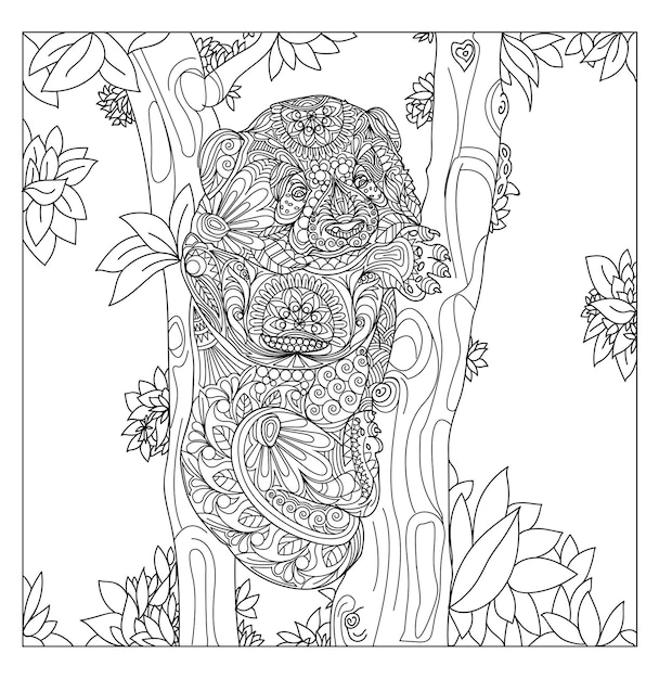 Premium vector animal doodle art coloring page for adult