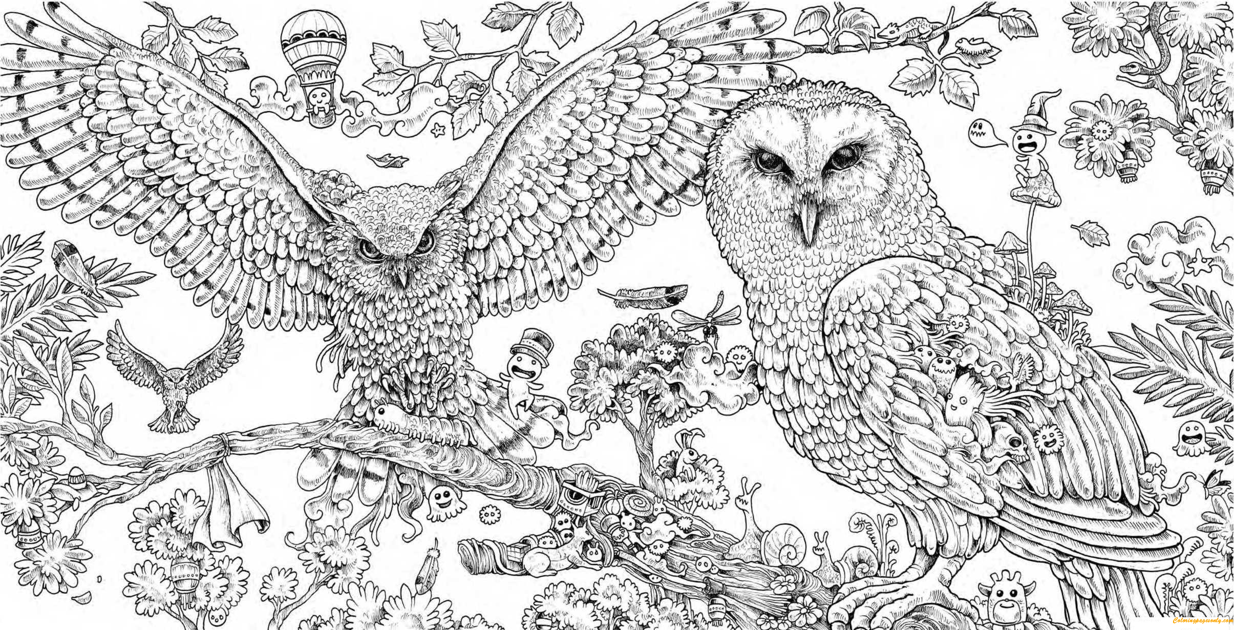 Animorphia owls hard coloring page