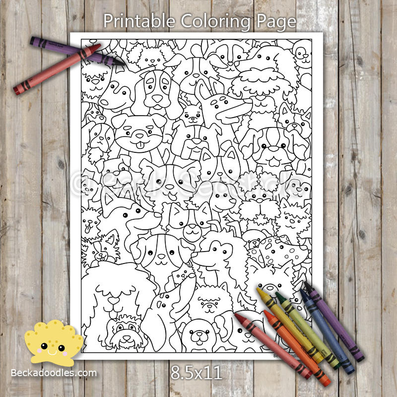 Printable cute puppy dogs coloring page digital download hand