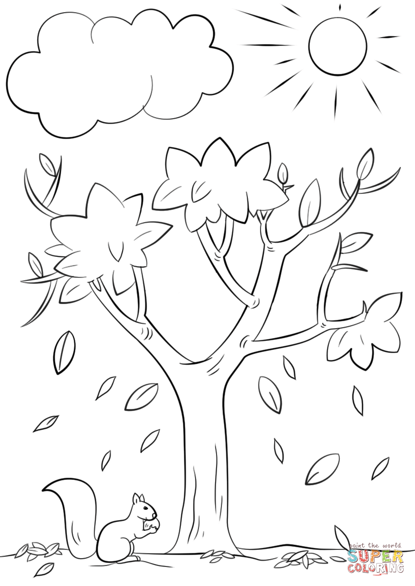 Autumn tree coloring page free printable coloring pages