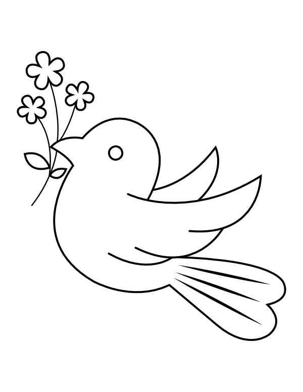 Printable bird carrying flowers coloring page