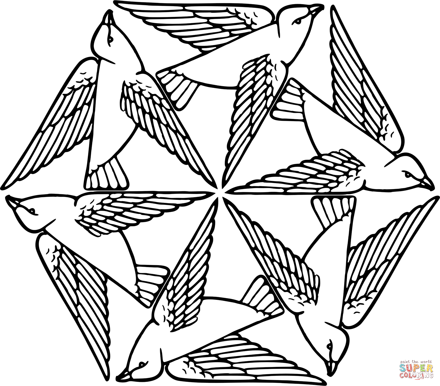 Birds tessellatoin coloring page free printable coloring pages