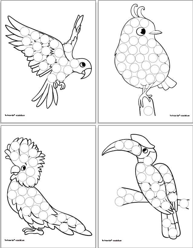Colorful tropical bird coloring pages