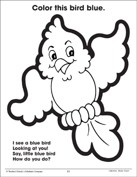 Blue bird and color poem printable coloring pages