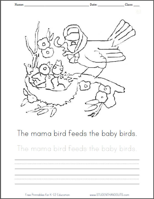 Free printable mama and baby birds coloring sheet student handouts