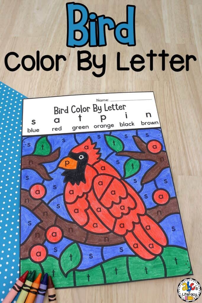 Birds color by letter worksheets for preschool