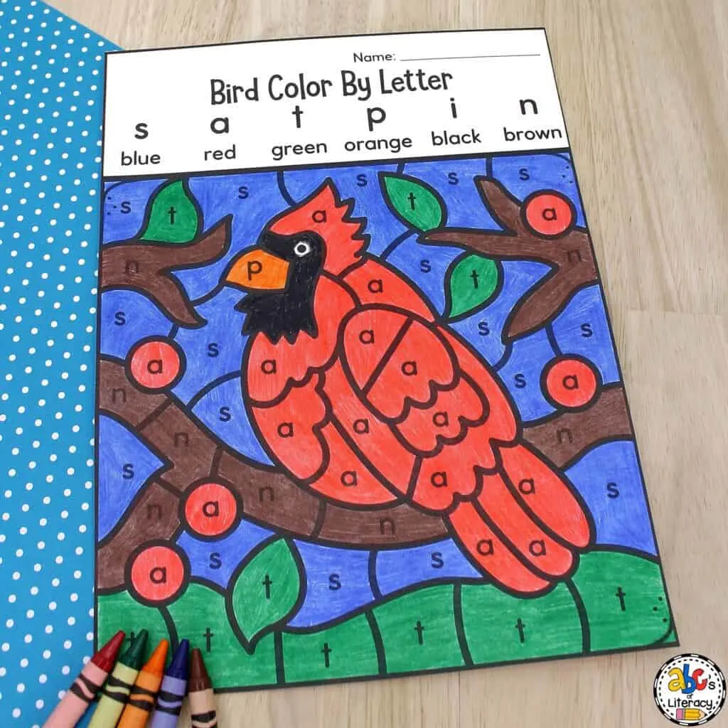 Birds color by letter worksheets for preschool
