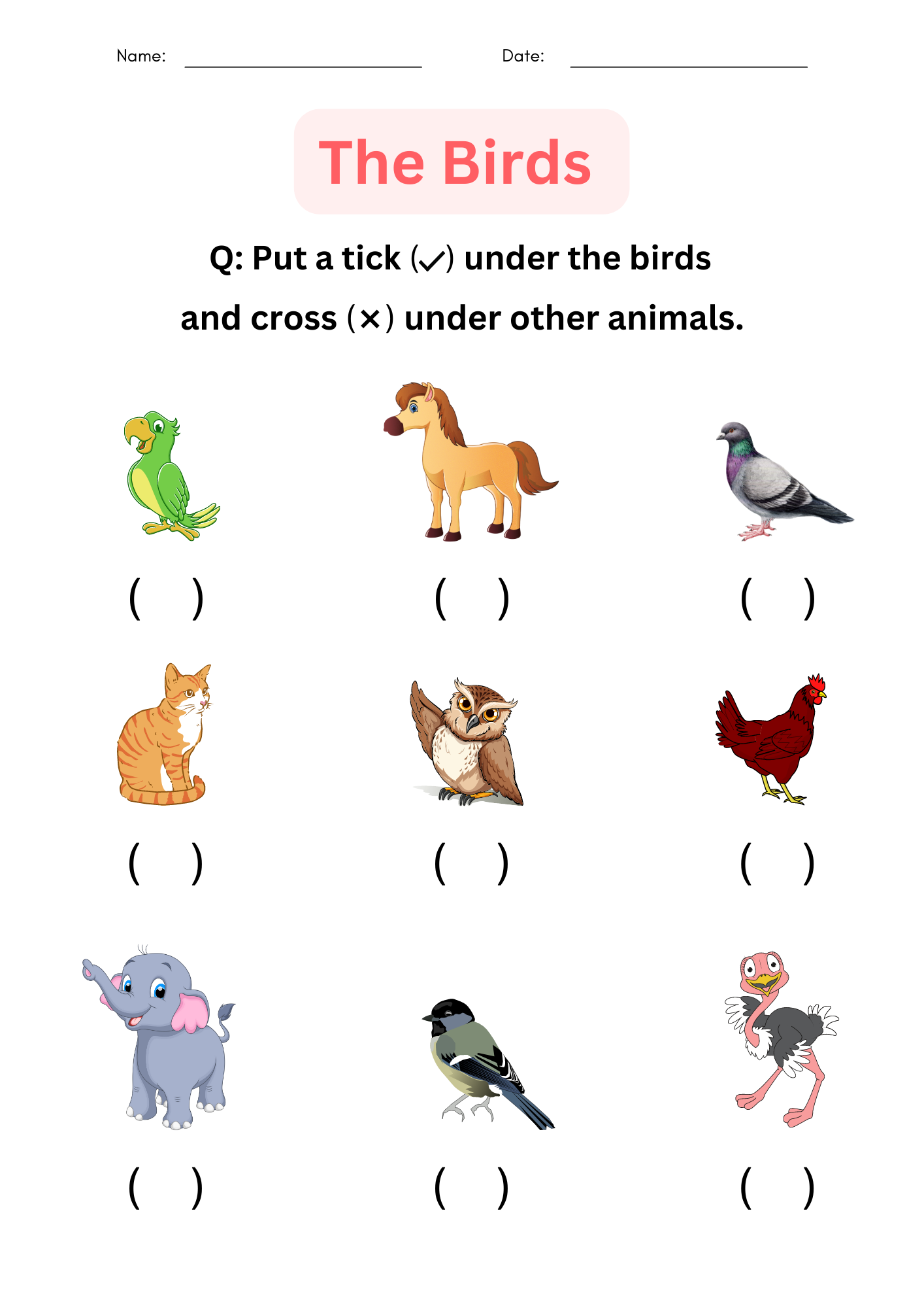 Printable matching and identify birds worksheet for kindergarten made by teachers