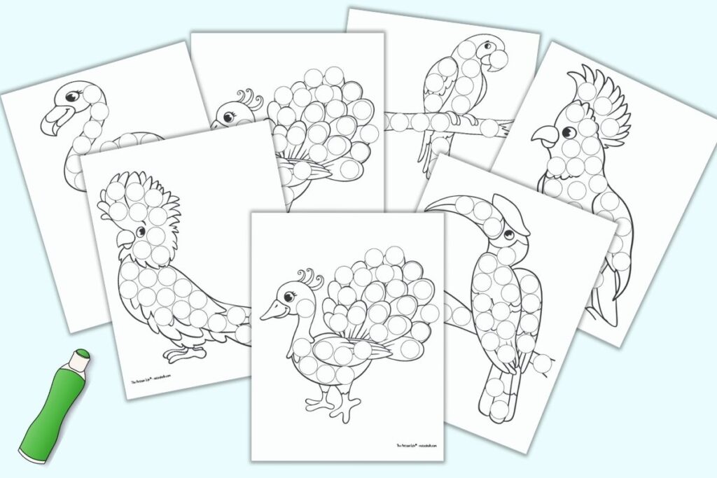 Free printable tropical bird do a dot pages for toddlers preschoolers