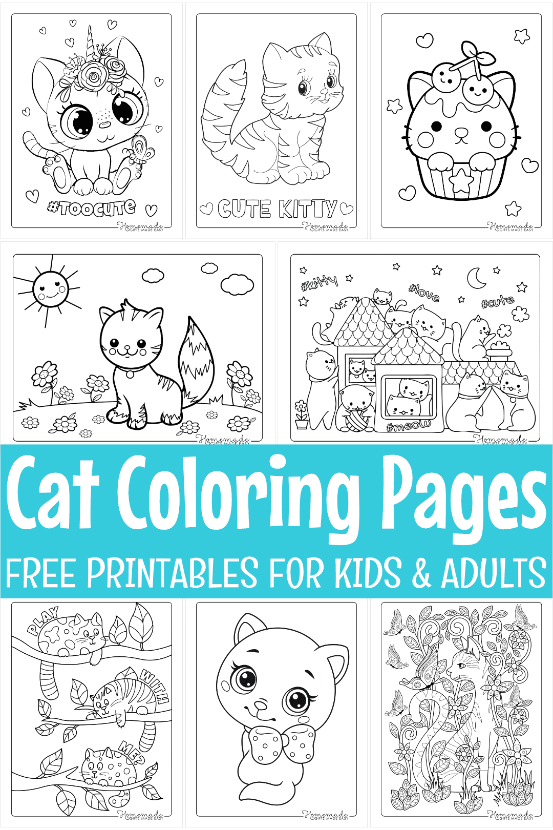 Free cat coloring pages for kids adults