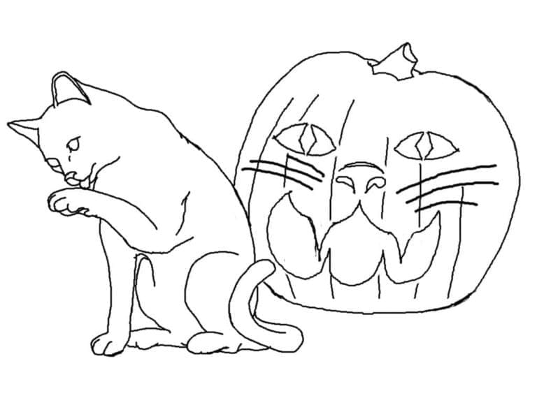 Free printable halloween cat coloring page