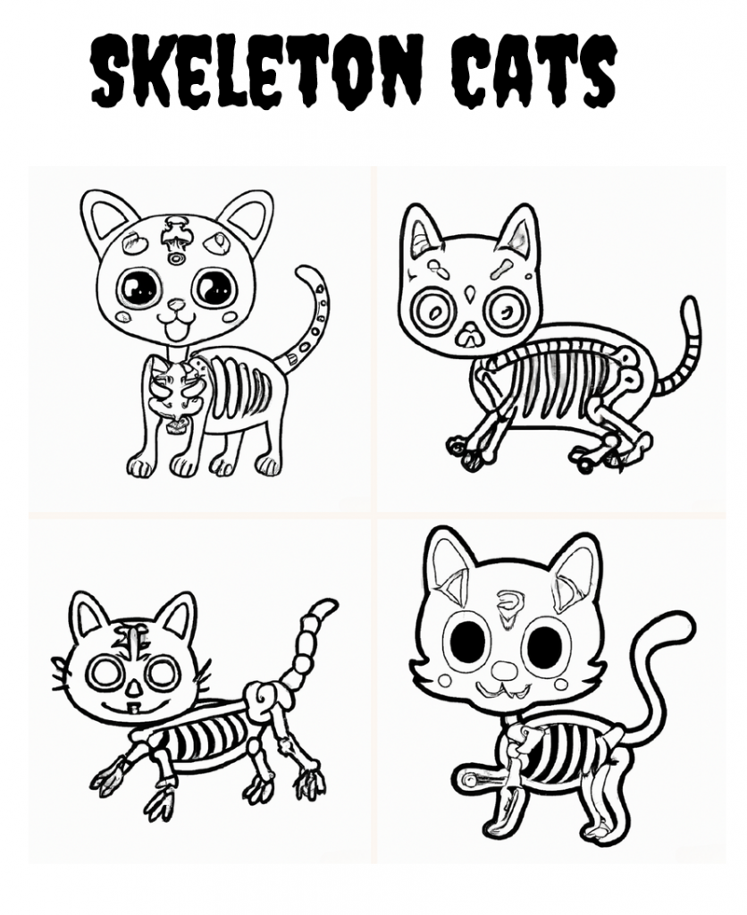 Free printable skeleton cat coloring pages