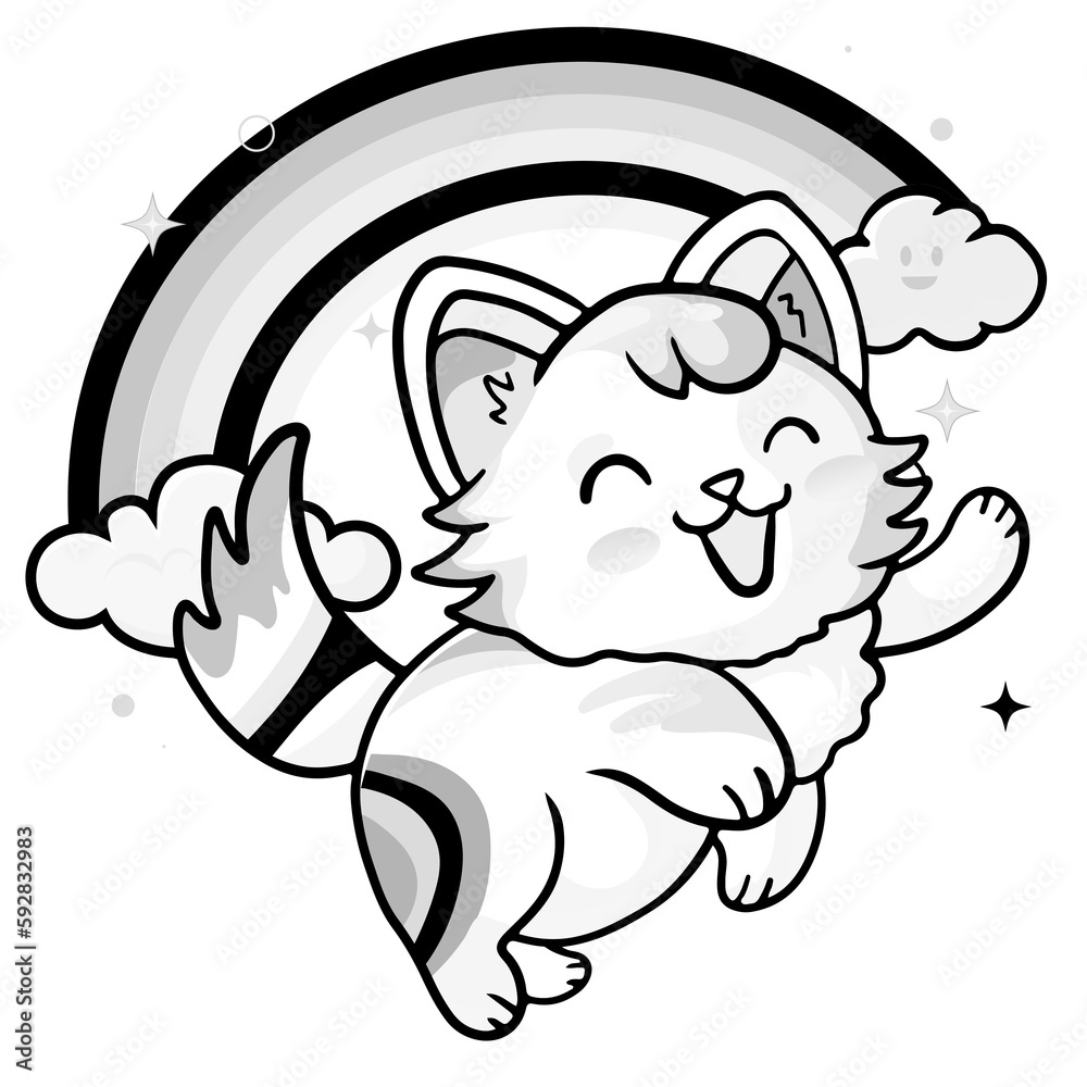 Coloring page outline of cartoon colorful printable cute cat unicorn or anime cat coloring pages for children kids and adults vector illustration summer coloring book for kids vector