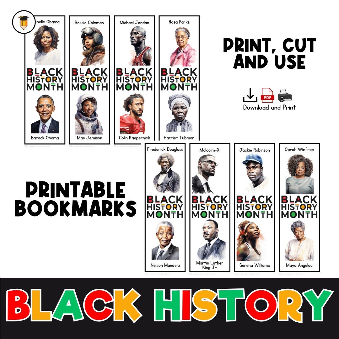 Bookmarks black history bookmarks black history printable african american history printable bookmark water color mlk jr