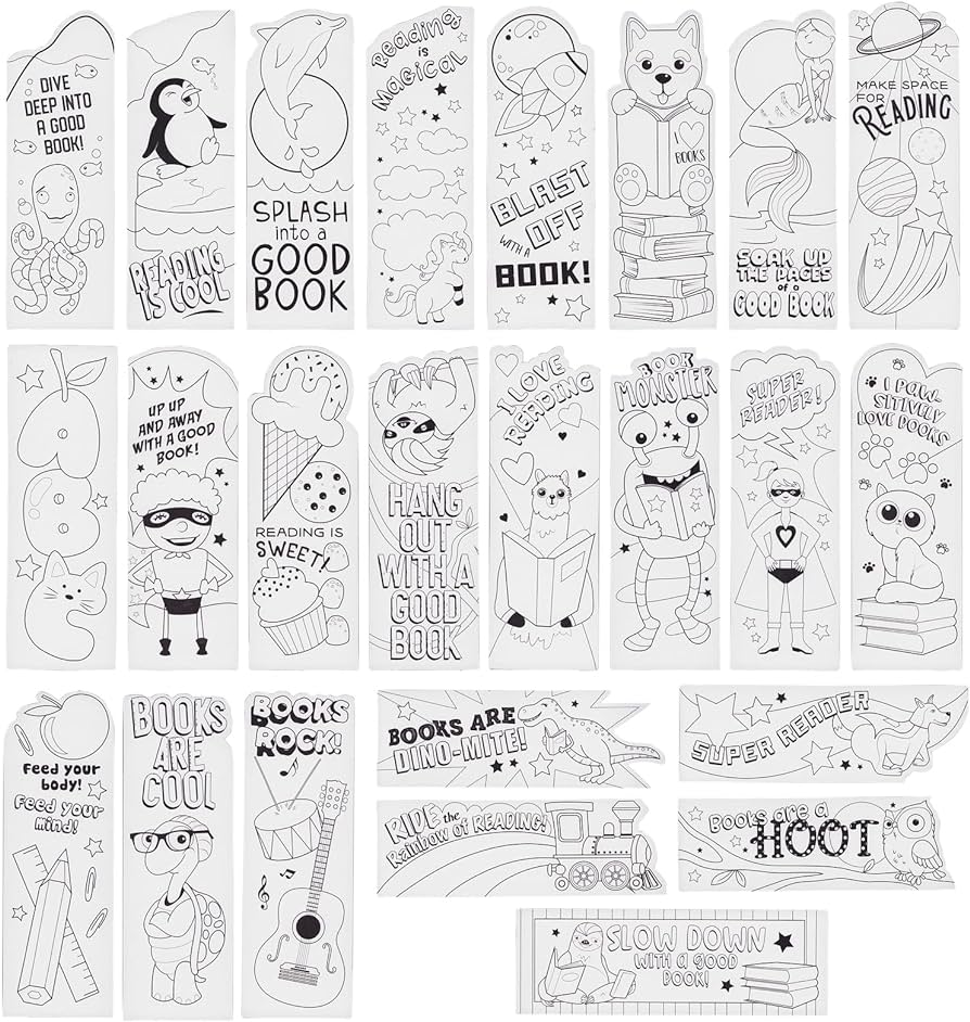 Juvale pack color your own bookmarks for kids students diy classroom art book worm designs x in office products