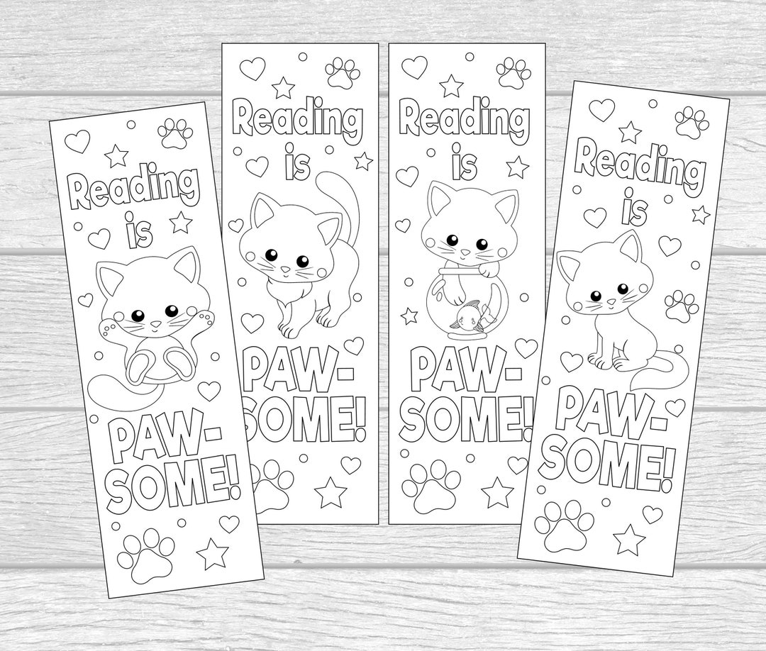 Printable color your own kitty bookmarks reading is paw