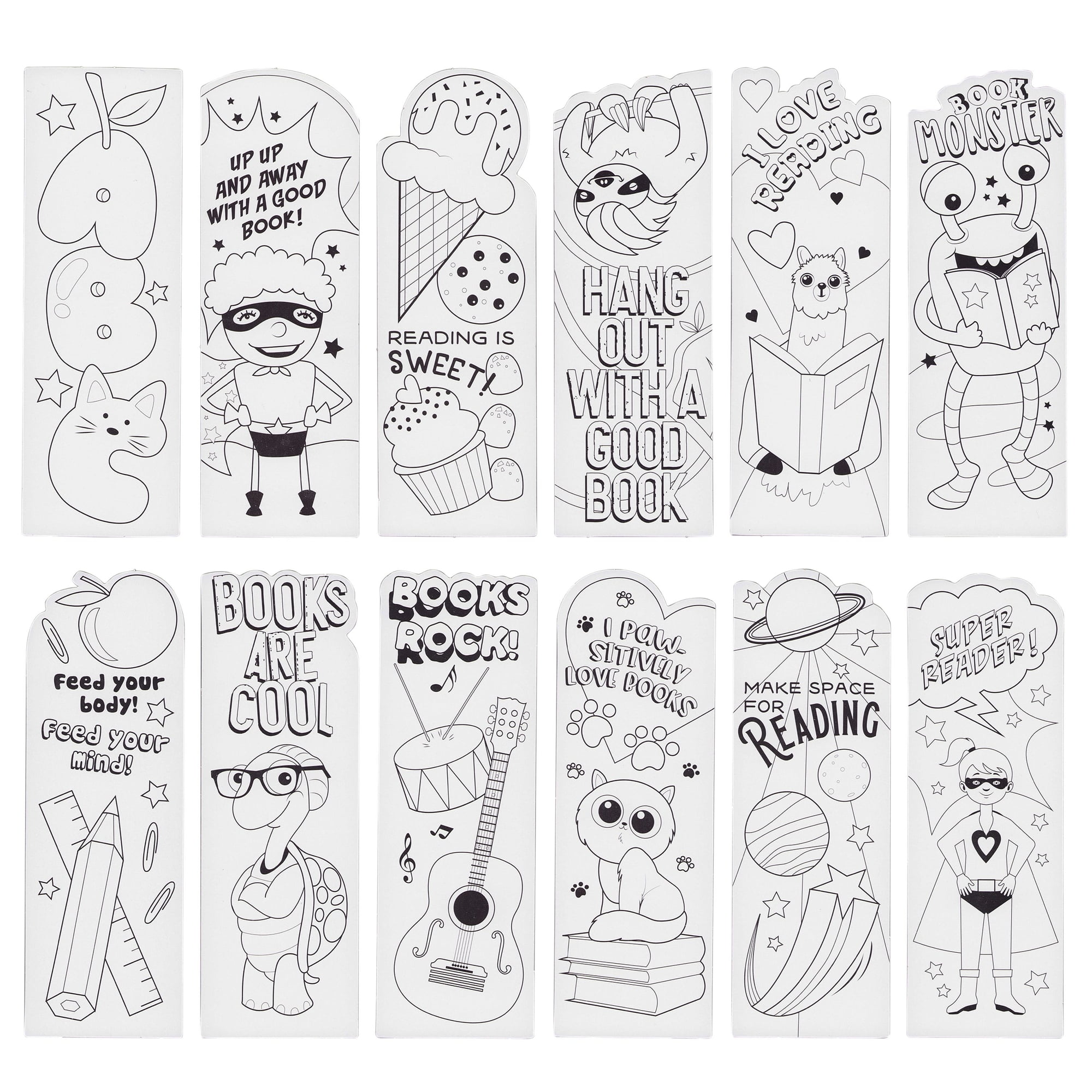 Pack color your own bookmarks for kids students diy classroom art book worm designs x in