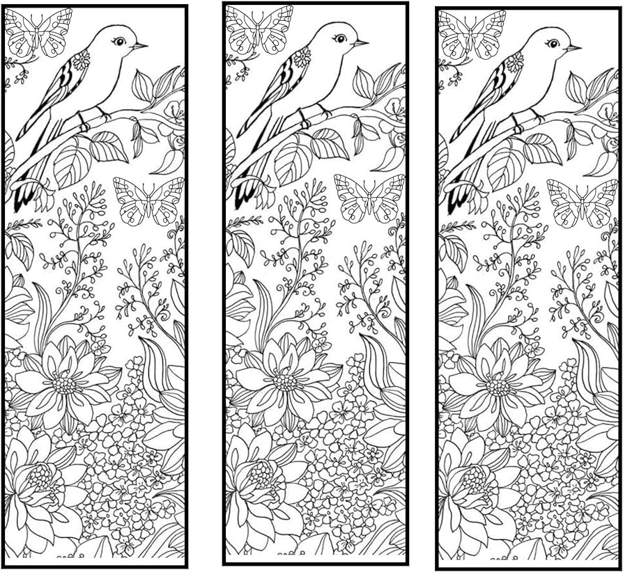 Beautiful birds butterflies flowers color your own bookmarks anti stress art therapy adult coloring uncoated finish for any coloring media front and back bulk count office products