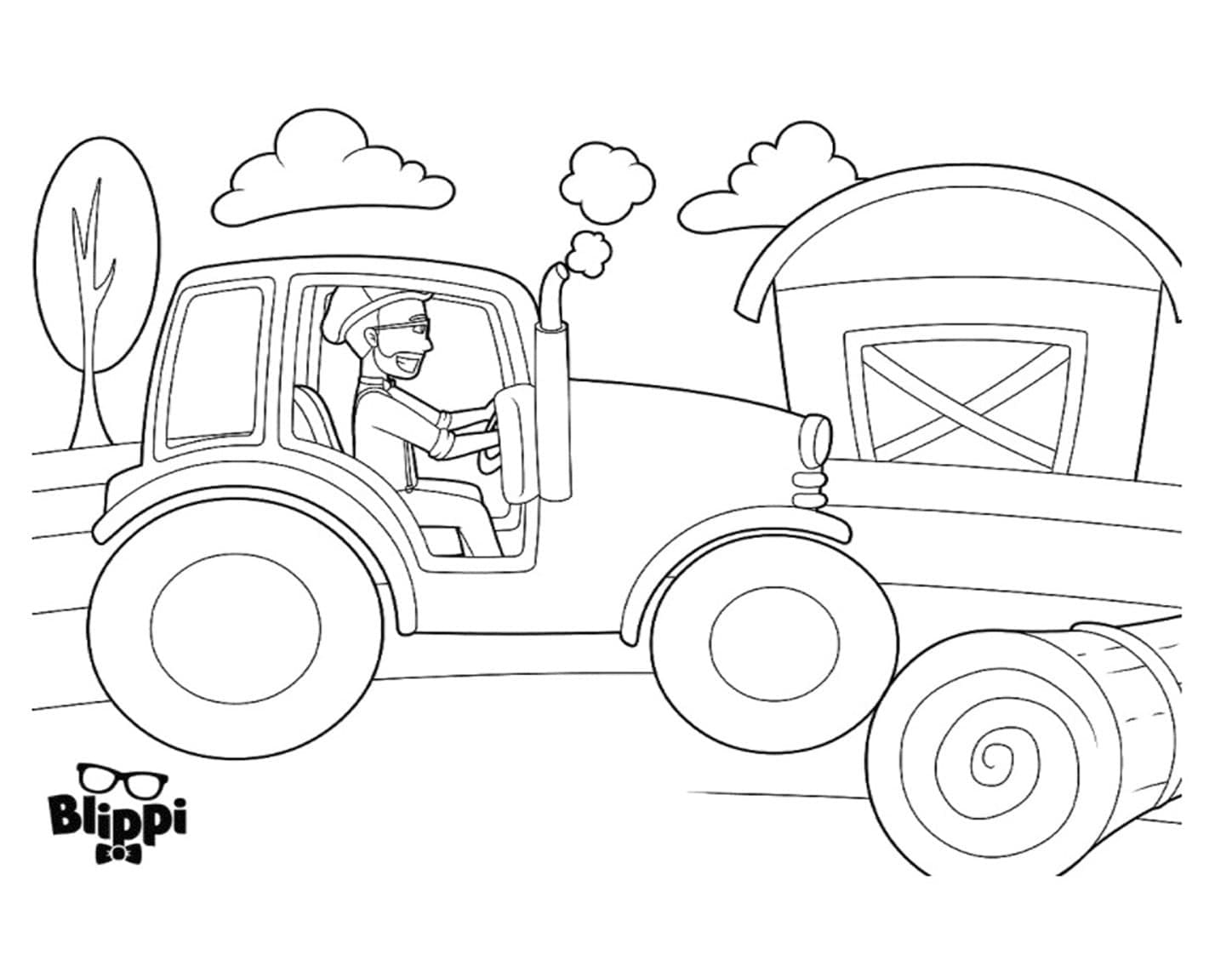 Blippi is driving tractor coloring page