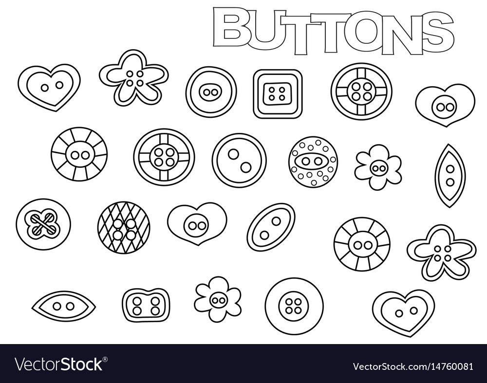 Hand drawn sewing buttons set coloring book page vector image