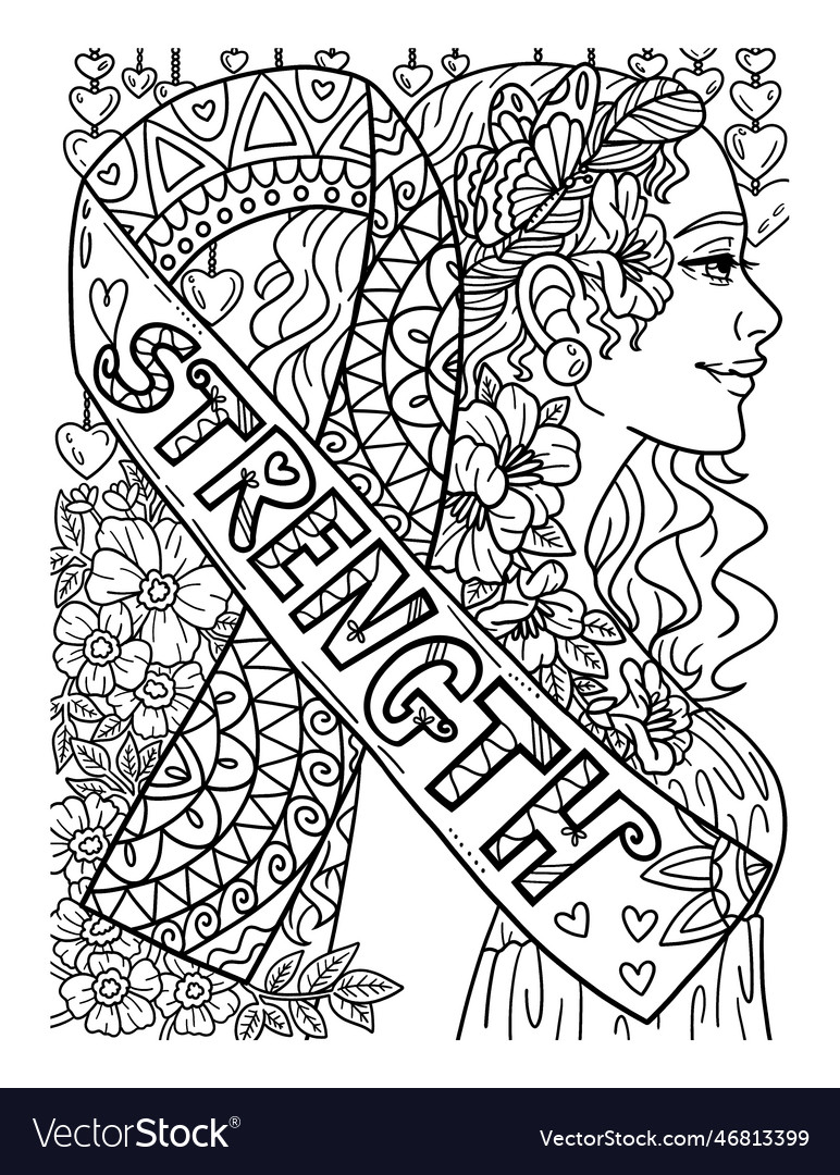 Breast cancer awareness strength coloring page vector image