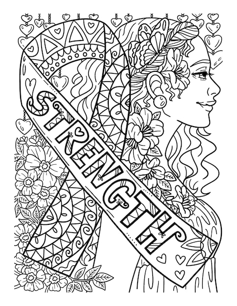 Premium vector breast cancer awareness strength coloring page