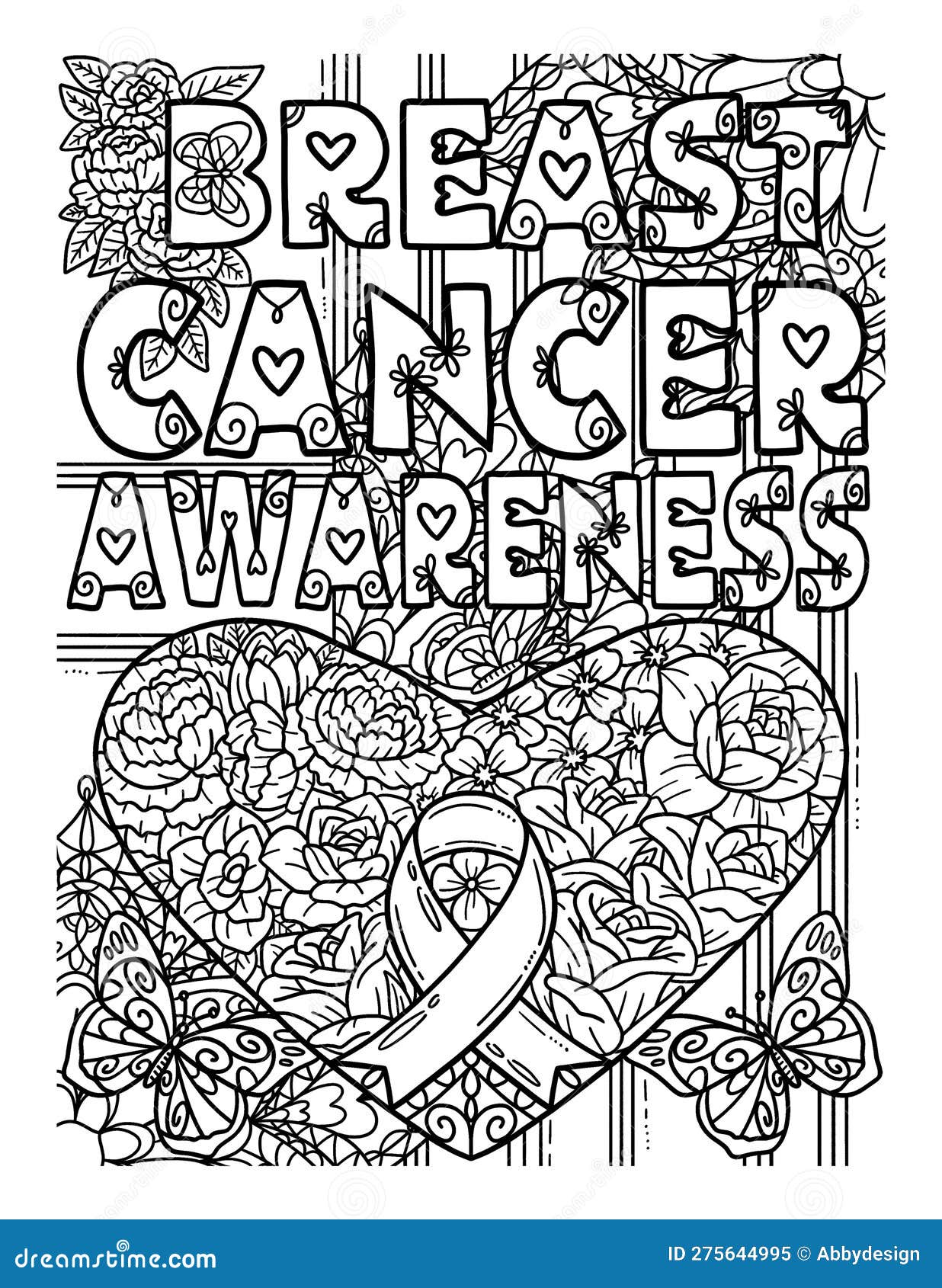 Breast cancer awareness coloring page for adult stock vector