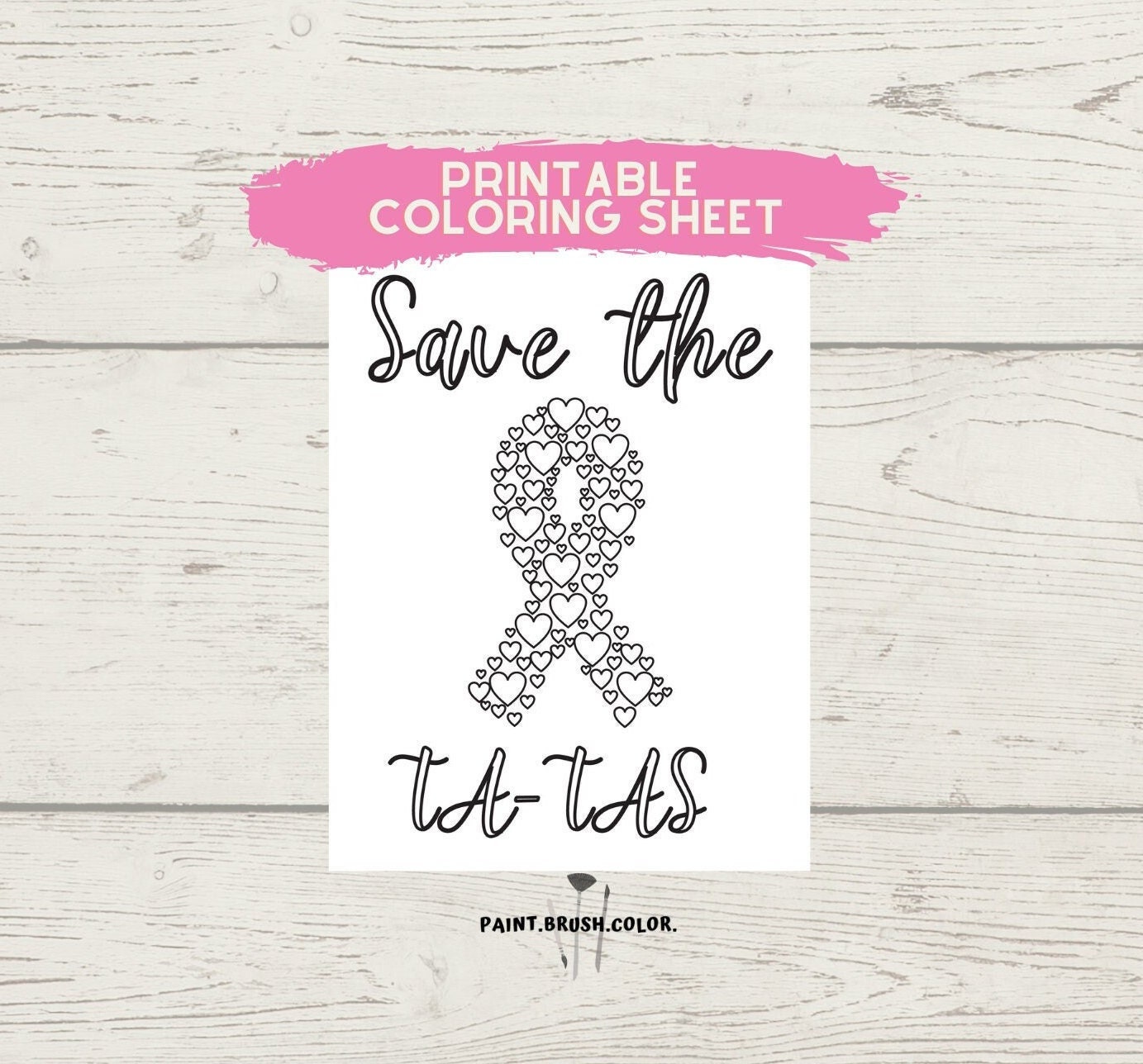 Heart ribbons printable coloring page breast cancer awareness coloring sheet print and color digital download instant download