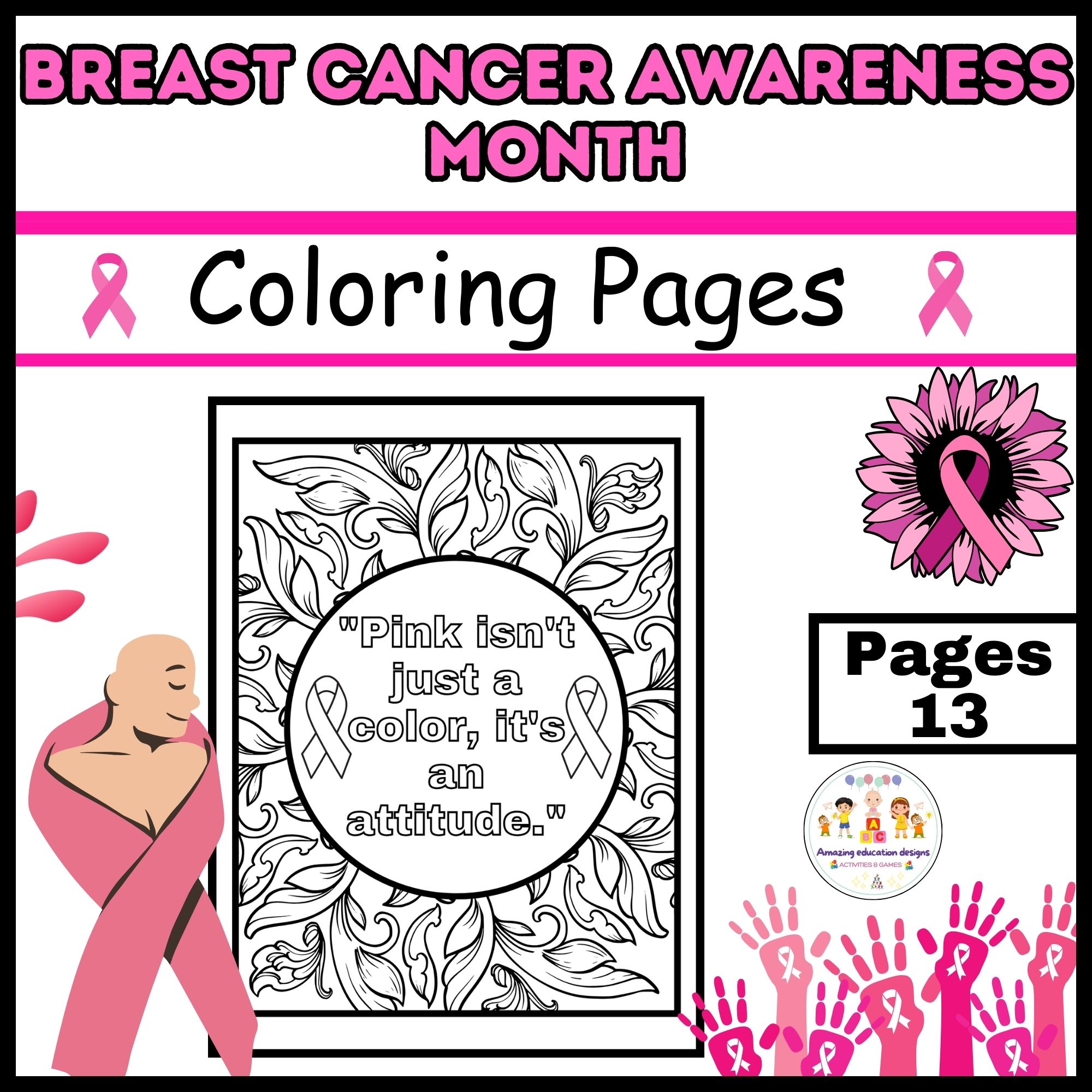 Breast cancer awareness month coloring pages worksheets made by teachers