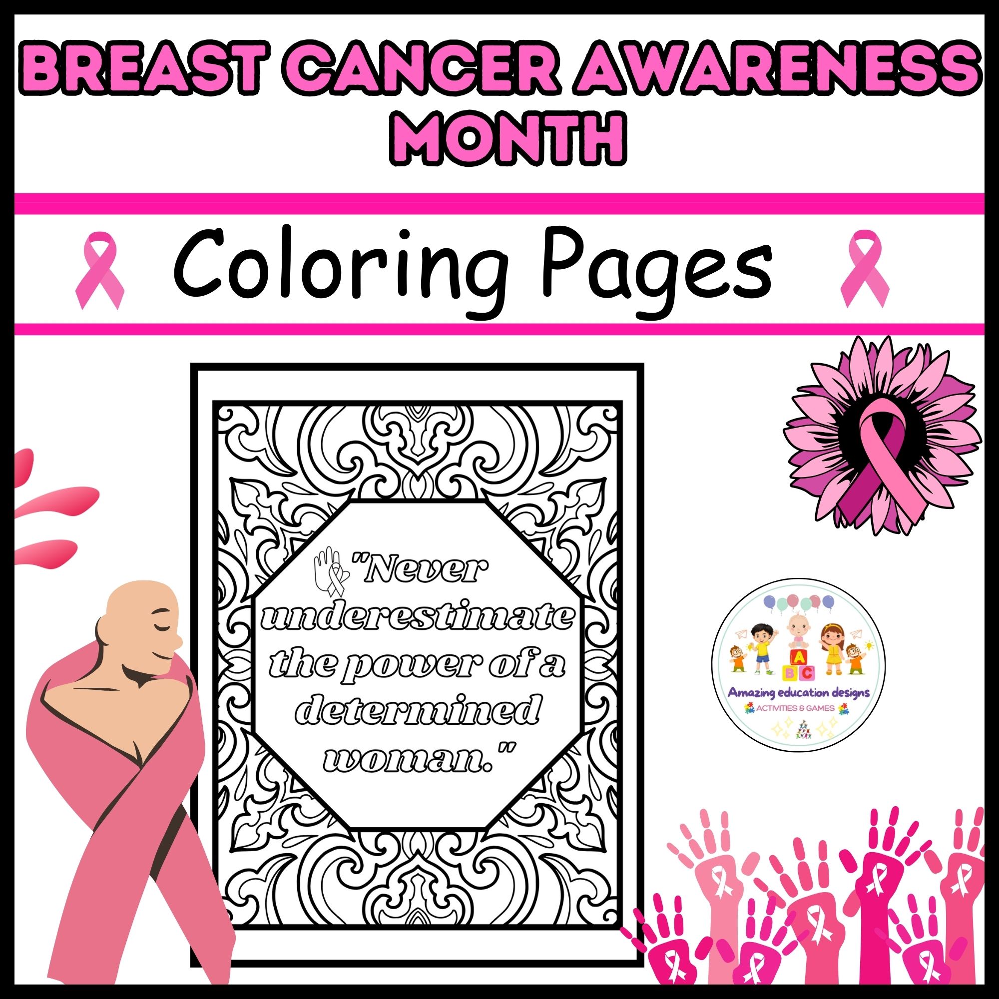 Breast cancer awareness month coloring pages worksheets made by teachers