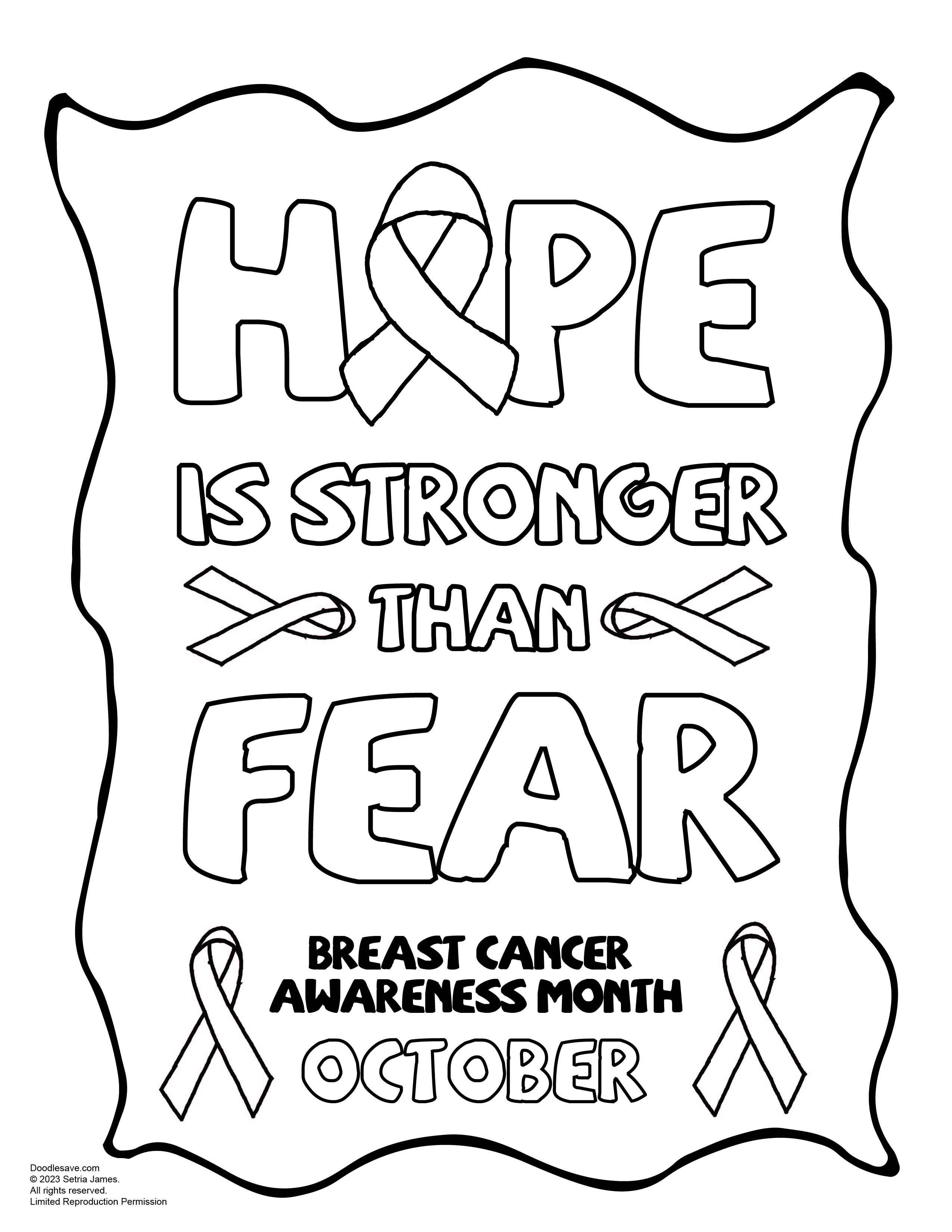 Printable breast cancer awareness coloring pages doodles ave