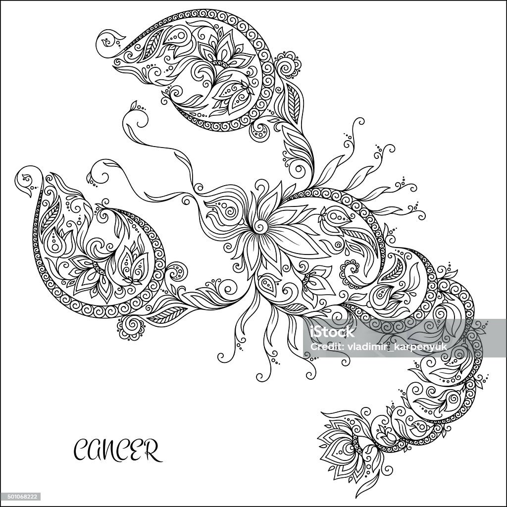 Hand drawn pattern for coloring book zodiac cancer stock illustration