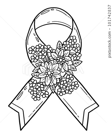 Breast cancer awareness ribbon and flower isolated