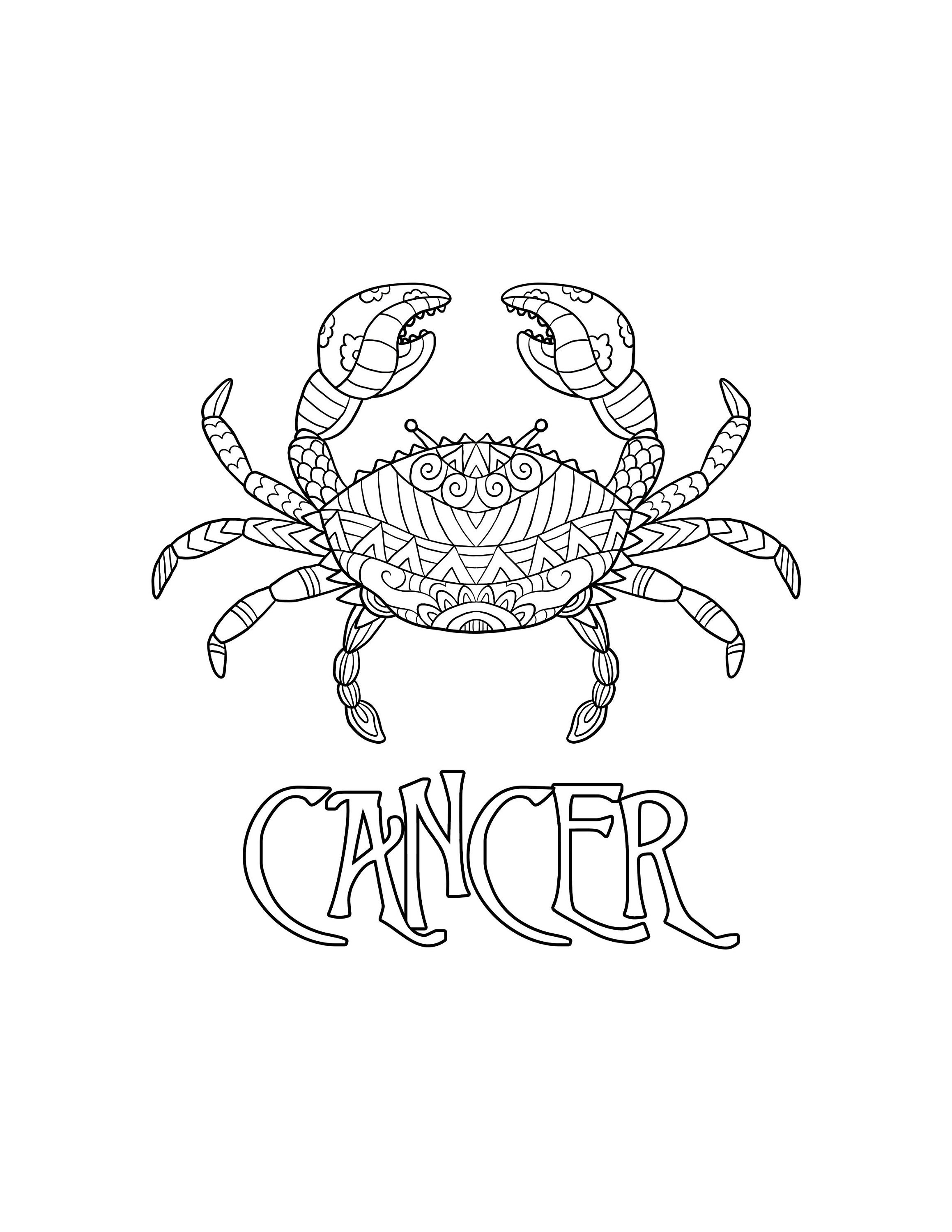 Cancer coloring page digital download printable astrological sign cancer zodiac sign pdf