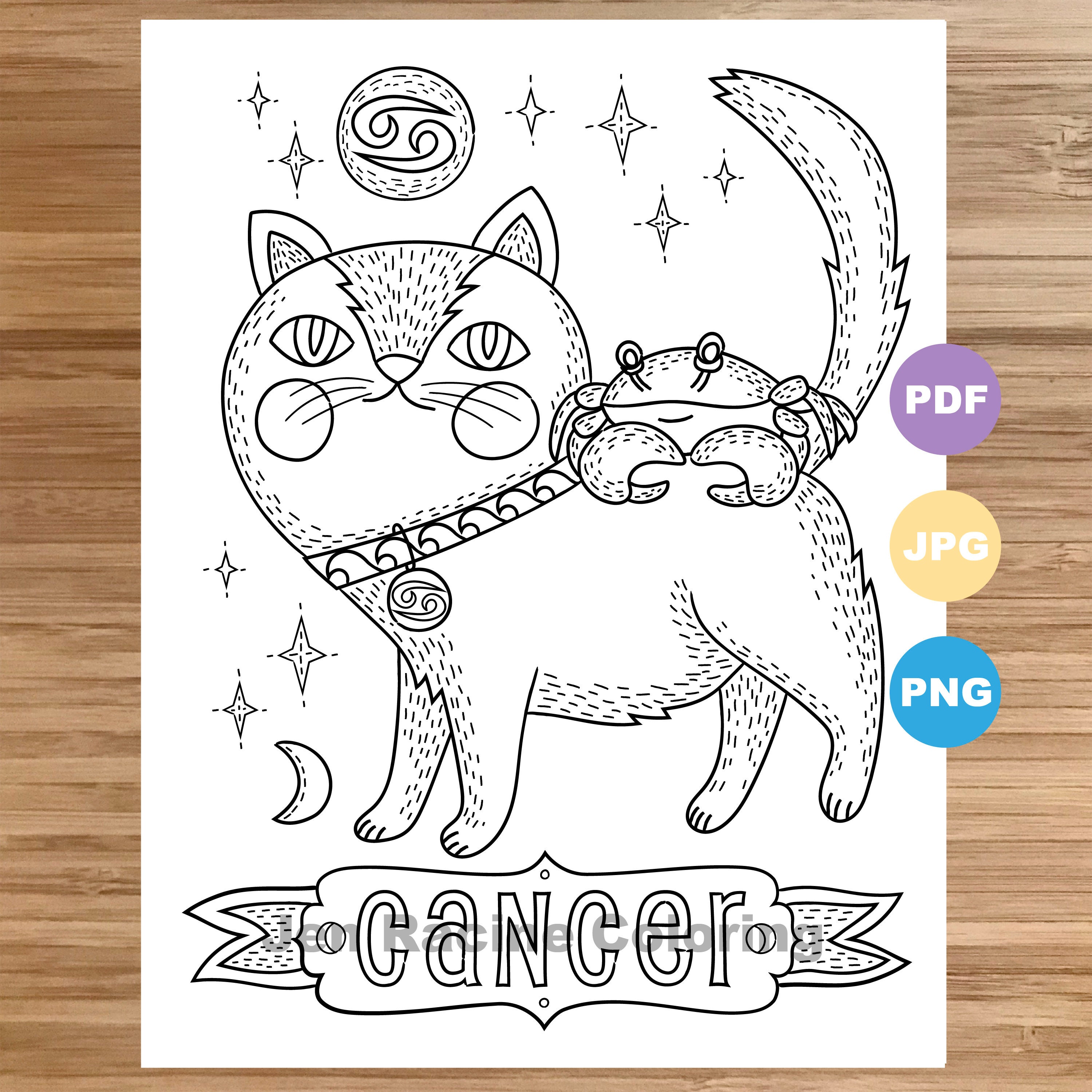 Cancer cat coloring page zodiac animal art cats astrology coloring page printable coloring page for kids coloring page for adults