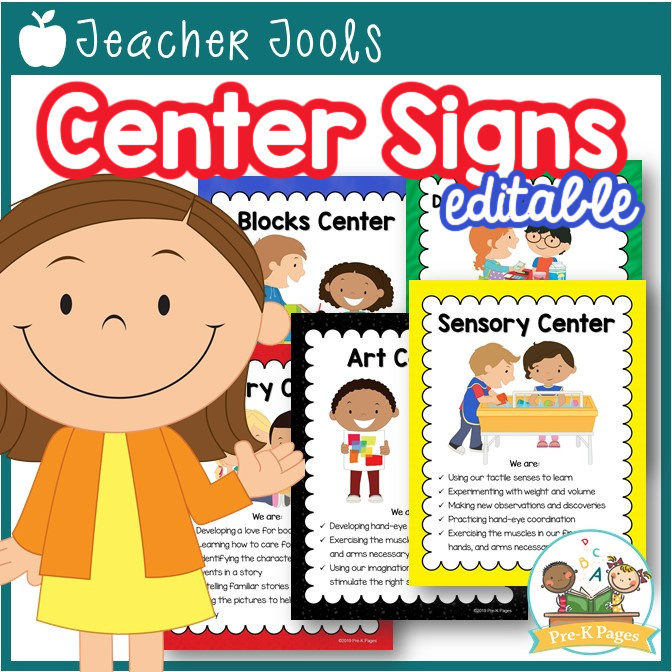 Editable center signs for preschool and pre