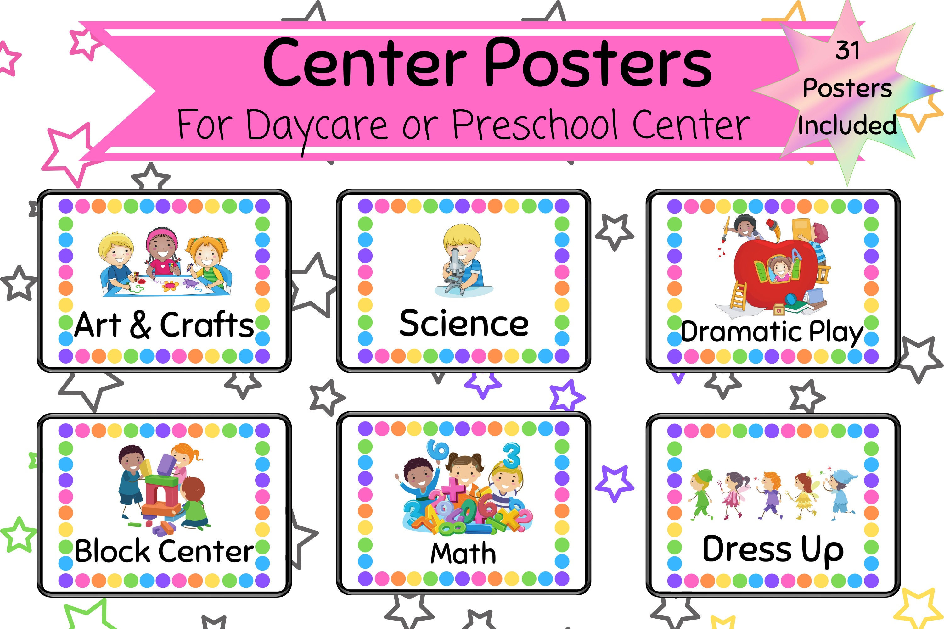 Center signs for daycare or preschool classrooms pdf printable posters daycare organizing labels childcare classroom decor