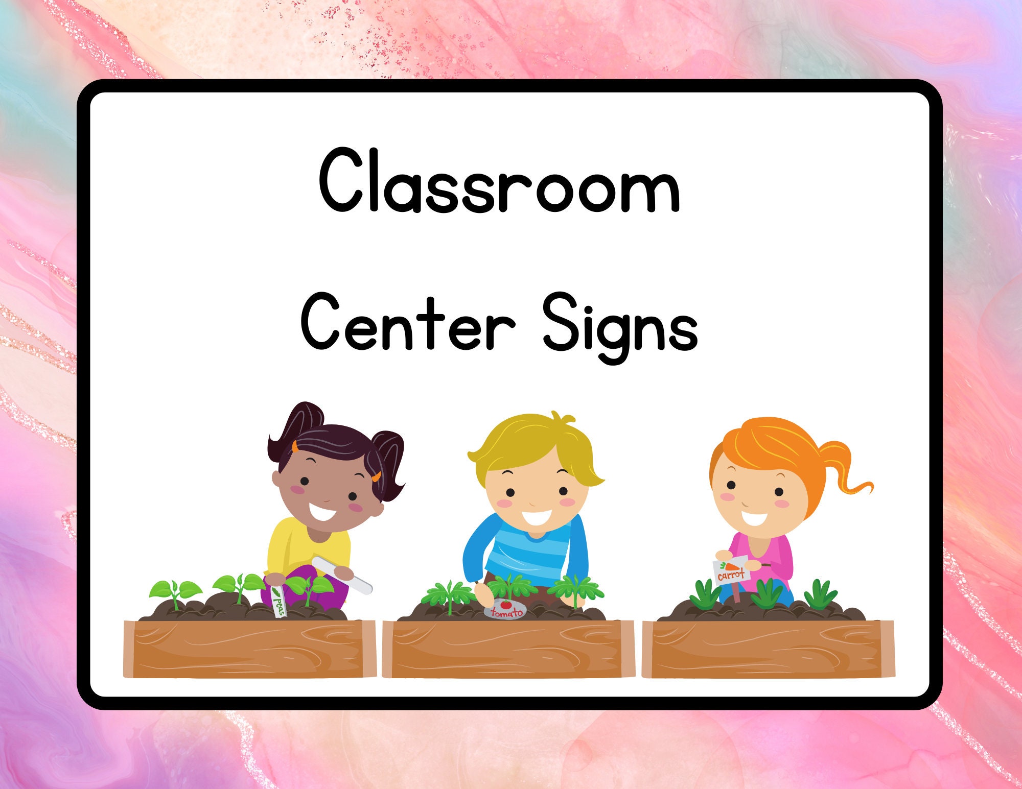 Watercolor classroom center signs preschool centers printable resizable signs blank template instant download