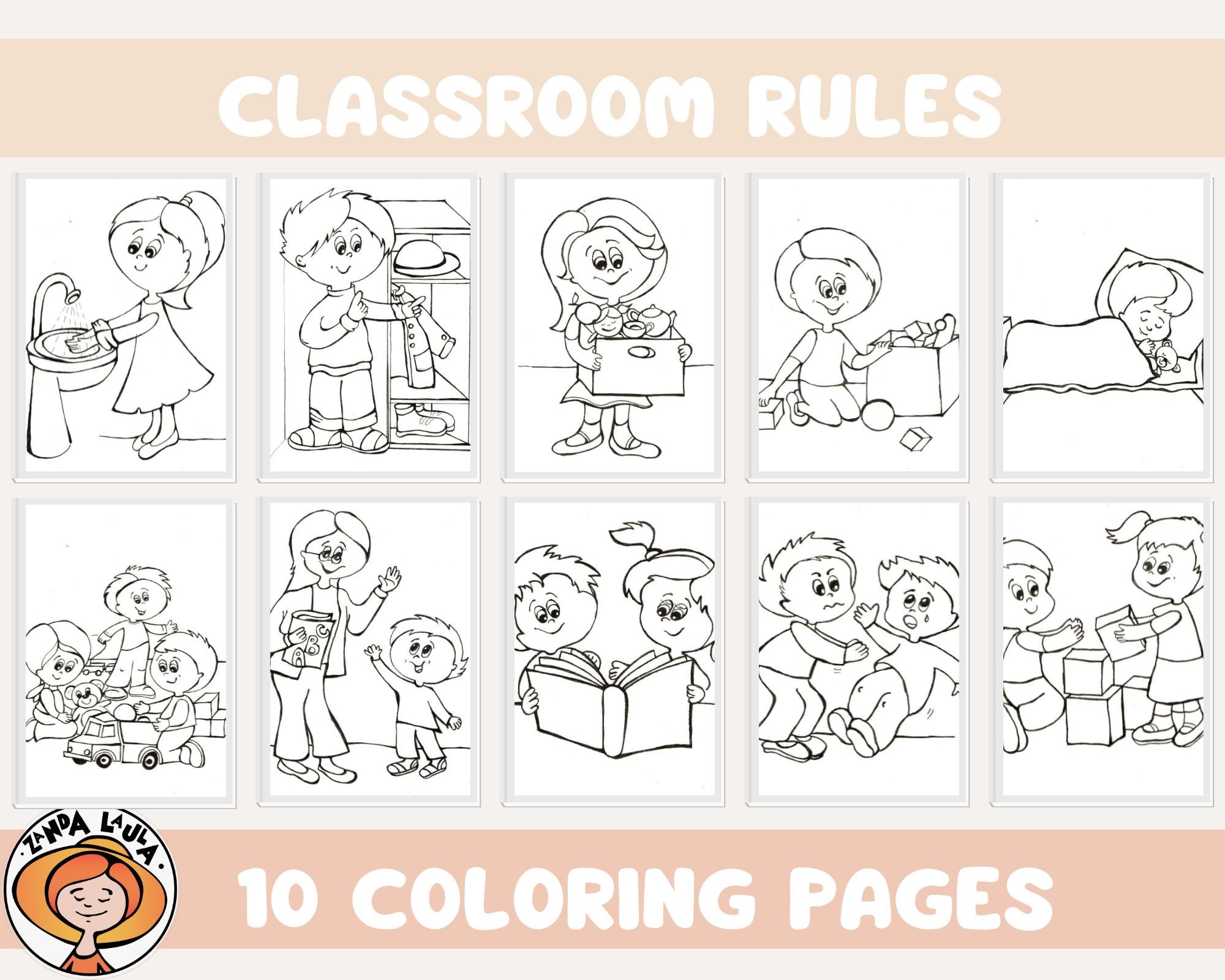 Classrom rules coloring pages for kids best preschool printables teacher learning kindrergarten daycare classroom posters pdf jpg