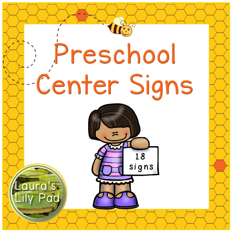 Preschool centers signs busy bee hive made by teachers