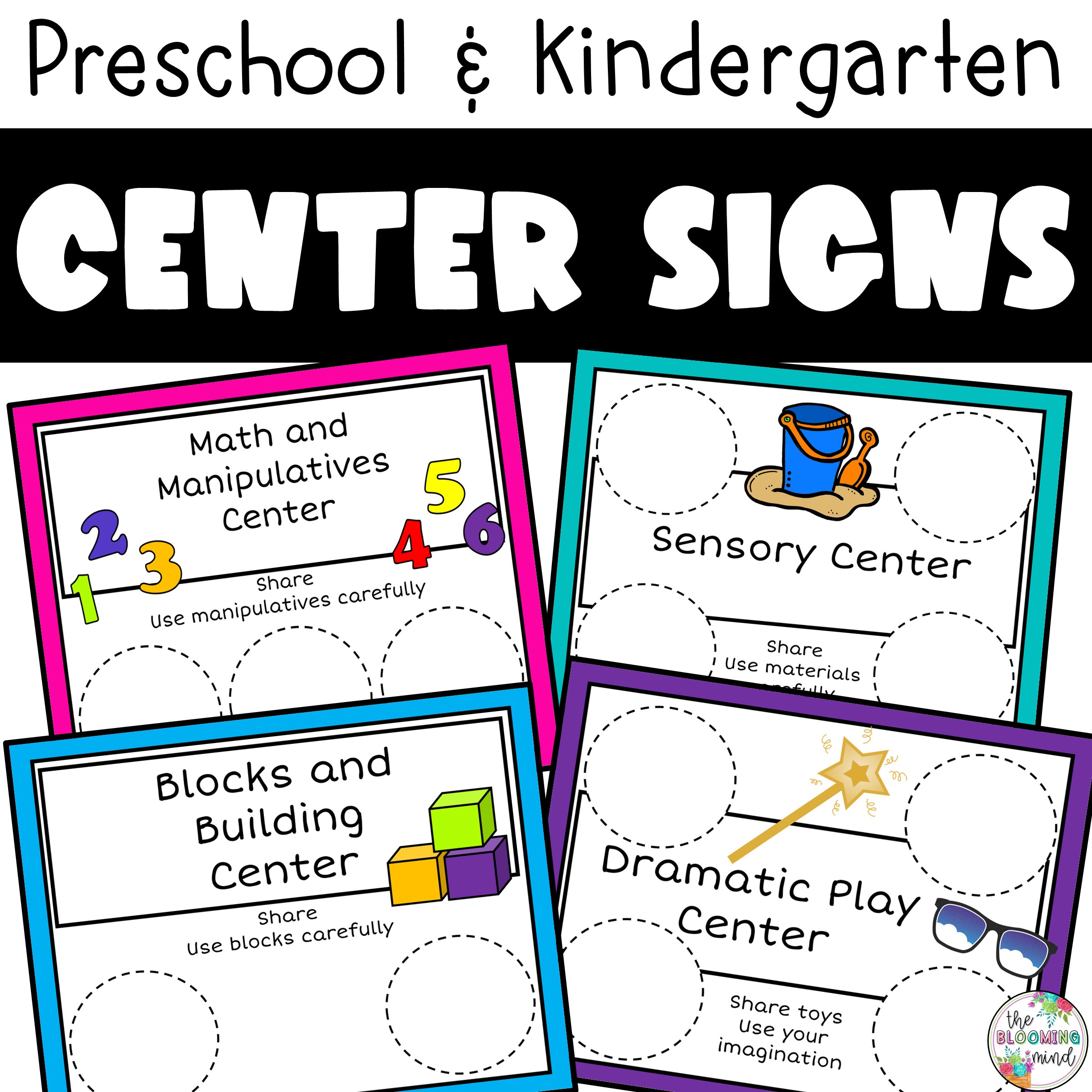 Center signs for preschool and kindergarten learning centers made by teachers