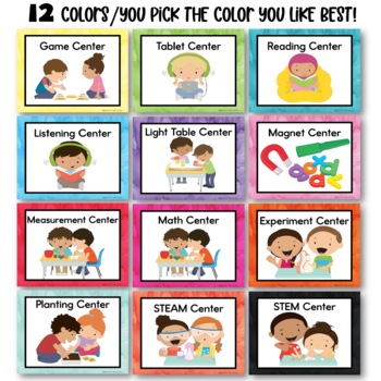 Center signs for preschool and kindergarten watercolor edition
