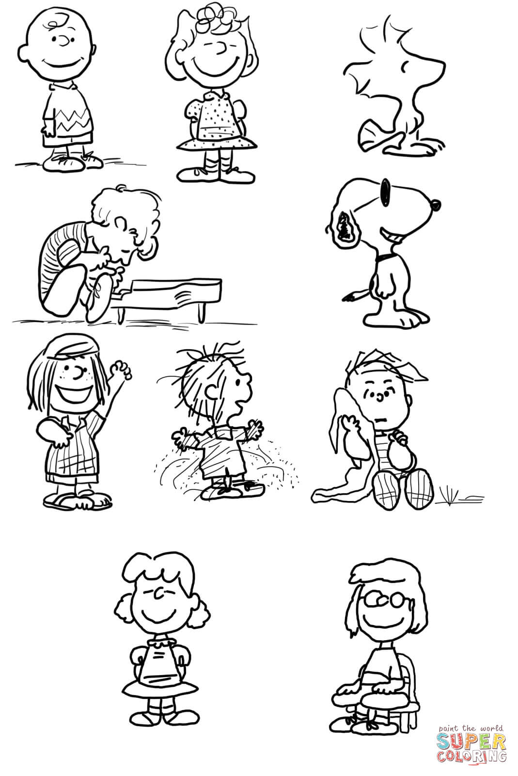 Charlie brown characters coloring page free printable coloring pages