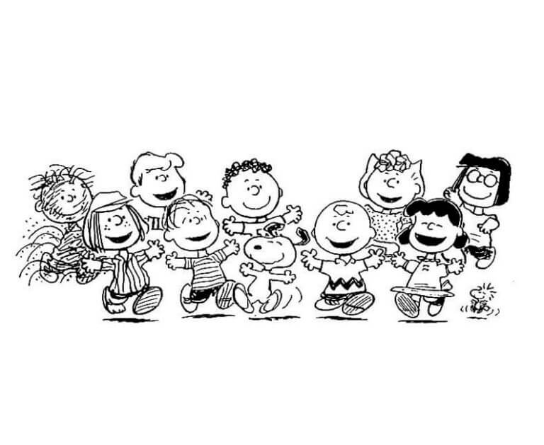 Snoopy and his friends coloring page