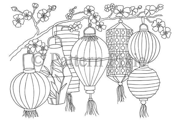 Adult colouring page chinese lanterns etsy coloring pages chinese lanterns new year coloring pages