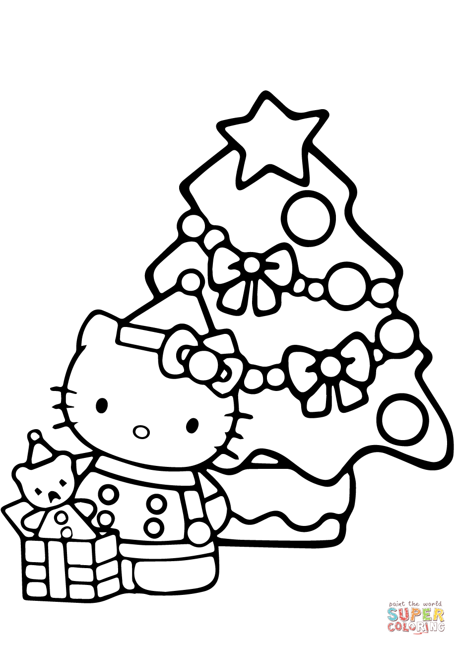 Hello kitty christmas coloring page free printable coloring pages