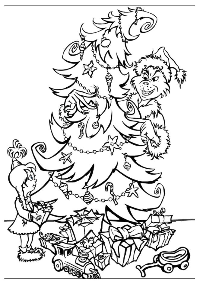 Get this grinch coloring pages for adults grinch hiding behind a christmas tree