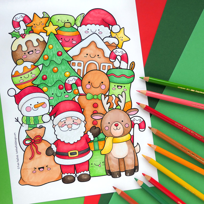 Kawaii christmas colouring page