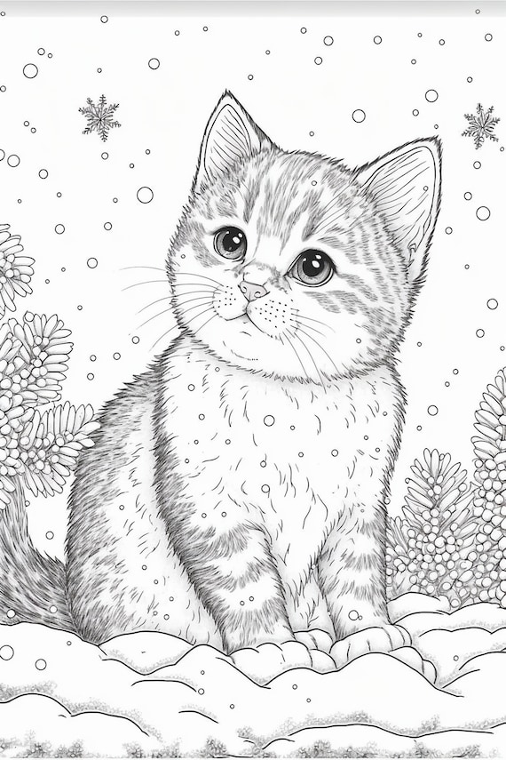 Page downloadable printable coloring pdf holiday christmas kitty cat coloring pages kitten snow christmas tree santa hat