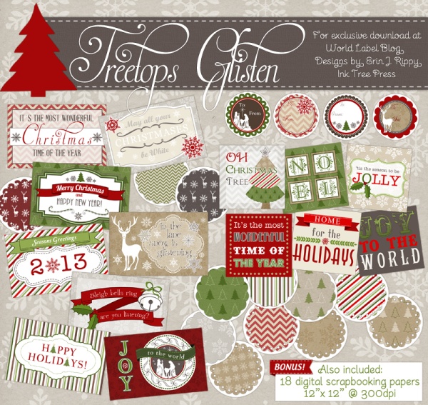 Treetop glisten free christmas labels digital scrapbooking papers free printable labels templates label design
